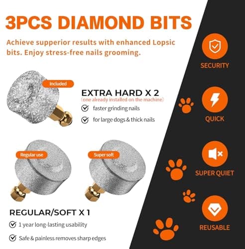 Super Quiet Dog Nail Grinder Kit Safe & Silent for Sensitive Dogs Cats | 4 LED Lights, 3-Speed Cat Nail Trimmer & Clippers, 3 Grinding Bits, Stress-Free Grooming Set for All Size Pets view 3