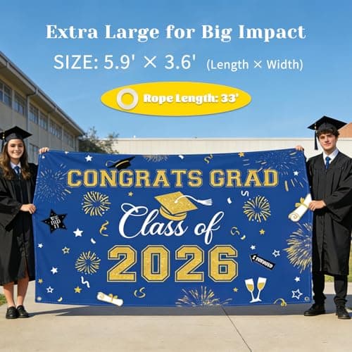Oeyliz Graduation Decorations 2026 Congrats Grad Banner Class of 2026 Graduation Banner 2026 Graduation Decor Class of 2026 Banner High School College Celebration Party Supplies Yard Sign (Blue) view 3