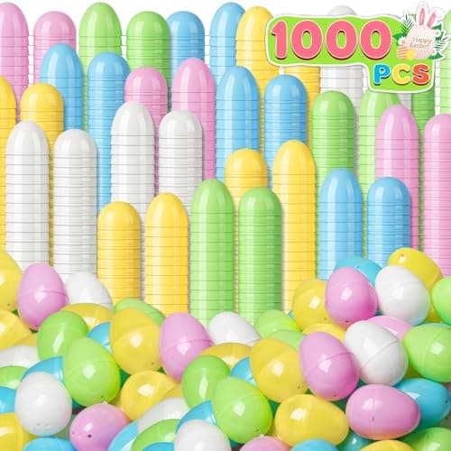 Duchong 1000 Count Plastic Easter Egg Bulk, 2.4" Empty Pastel Suprise Eggs in 5 Colors, Fillable Eggs with Hinge for Easter Hunt, Basket Stuffers Fillers, Party Favor Decorations