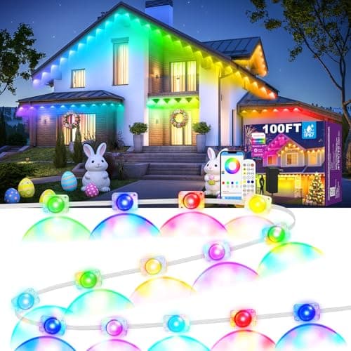 MUCCCUTE Permanent Outdoor Lights for Easter100ft RGB + IC Eaves Lights with App & Remote Control, Outdoor String LED IP67 Waterproof for Holidays New Year July 4th Roof Eaves House Garden Decor — image 1