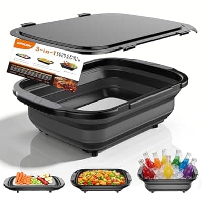 Collapsible BBQ Prep Tubs with Titanium Cutting Board, Large-Capacity（5.3Gal/20L）Foldable Cutting Board, with Locking Lid, Strong Sealing and Leak-Proof Design. Suitable for Kitchen and Outdoor.