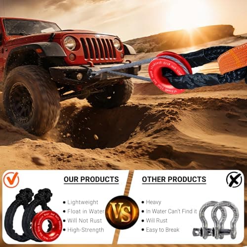 DAJOUJS Synthetic Soft Shackle Rope 1/2" x 22" Black Recovery Tow Shackles with Red Recovery Ring 56,000lb Breaking Strength Soft Shackle Recovery Kit for SUV ATV Truck Jeep, Safer Than Metal Shackle view 4