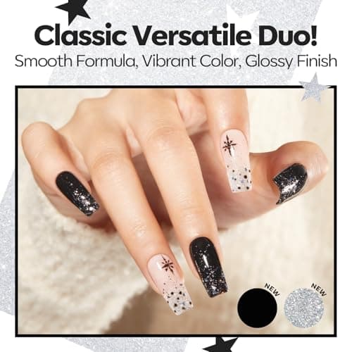 Modelones Black Gel Nail Polish Kit with UV Light, Christmas Silver One Step Gel Polish No Need Base & Top Coat, 3 in 1 Set Glitter Fall Soak Off Nail Lamp Manicure DIY Salon at Home Gift view 3