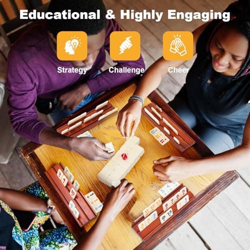 Timissu Rummy Cube 6-8 Players with 8 Wooden Racks 214 Large Number Rummy Tiles Travel Size Rummy Cube Game with Case 8 Players Travel Game Set for Fun Family Board Games view 4