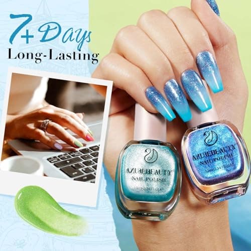 AZUREBEAUTY Summer 8 Colors Hot Pink Neon Blue Green Glitter Purple Yellow Orange Nail Polish Set Quick Dry, Perfect for Women Manicure Nail Art DIY Salon view 4