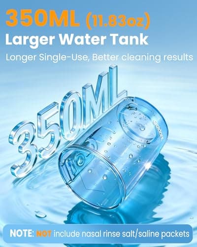 GOLDANT 350ML Neti Pot Sinus Rinse Kit, Nasal Irrigation System with 5 Modes, 4 Nozzles, Cordless Rechargeable, IPX7 Waterproof, Nose Cleaner for Sinus Relief (350ML No Salt) view 2