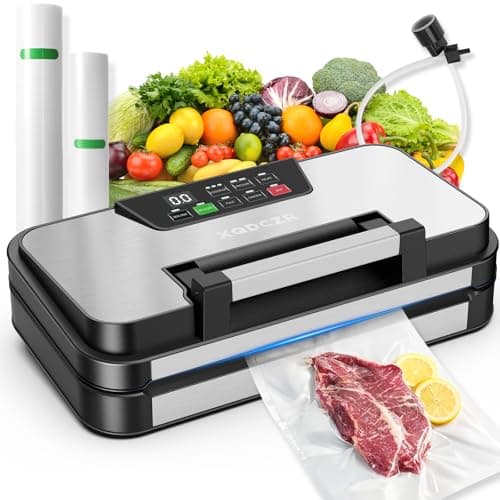 95kPa Vacuum Sealer Machine, Powerful Double Pump 10-in-1 Food Sealing System with Double Heat Seal, Built-in Cutter & Bag Storage, Easy-Lock Handle, Hose, 2 Bag Rolls, Durable Stainless Steel Design view 1