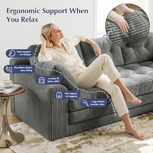 Homkdom Convertible Folding Sofa Bed, 2 in 1 Pull Out Loveseat Sleeper Sofa, Corduroy Futon Couch with Pillows, Tri-Fold Couch for Small Space Living Room Lounge, Space-Saving, Portable, Grey view 5