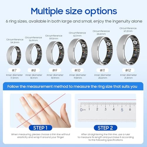 prxxhri Smart Health Ring, Featuring Stress and Sleep Monitoring Functions, Compatible with iOS and Android,Waterproof Fitness Tracker for Women & Men, No Subscription Fee. (Silver, 9) view 2