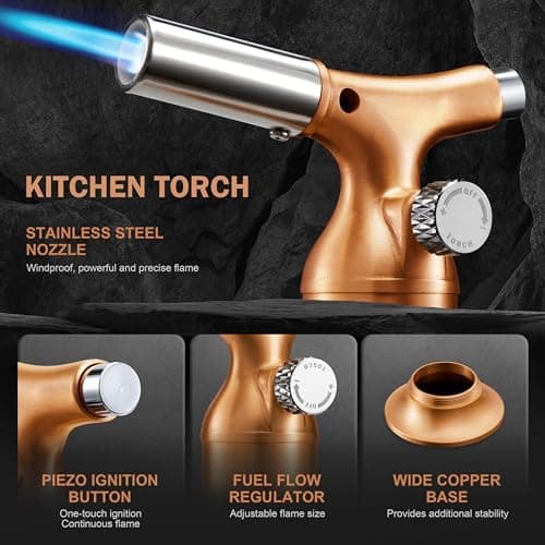 RAVS Butane Torch Lighter with Solid Copper Design, Kitchen Torch Lighter with Adjustable Flame, Refillable Creme Brulee Torch for Cooking, Soldering, Birthday Gifts for Women Men, Butane Not Included view 4