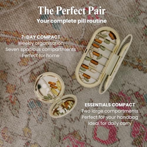 Dosey Pill Compact Pair – 7-Day Weekly Pill Organizer and Essentials Travel Pill Case with Mirrors – Portable Medicine, Vitamin and Supplement Organizer Set – Blue Dots view 3