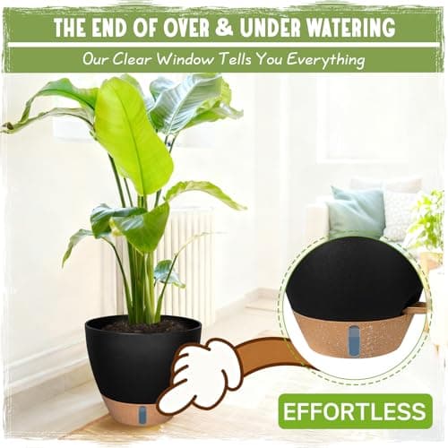 Goproauto Self-Watering Pots for Indoor Plants 4 Pack, 6/8/10/12 Inch Outdoor Planters with Water Level Indicator & Deep Reservoir, Decorative Flower Pots for Home Decor (Black, 12+10+8+6 Inch) view 4