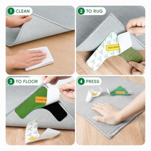 Rabenda Extra Large Rug Tape Gripper for Hardwood Floors, 4Pack Carpet Tape | Double Sided Rug Stickers, Non-Slip Rug Pads for Area Rugs, Keeps Corners Flat on Tile & Vinyl, Reusable, Black view 2
