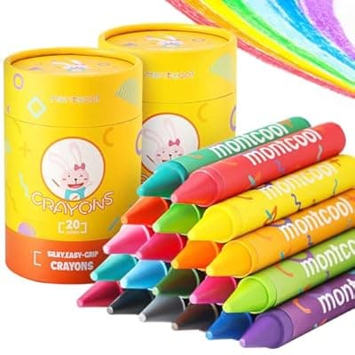 montcool 2 Pack Jumbo Crayons Set (40 Pieces, 20 Colors), Washable Non Toxic Easy to Hold Large Crayons