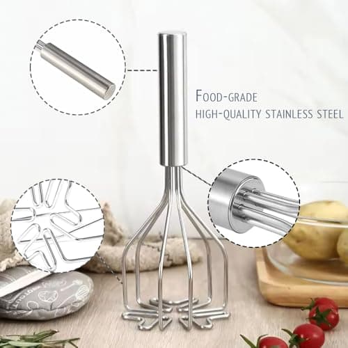 Potato Masher, Heavy Duty Stainless Steel Integrated Masher Kitchen Tool Wire Masher for Potatoes, Avocados, Beans, Fruit & Vegetables view 5