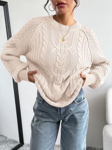 Trendy Queen Women's Oversized Cable Knit Crewneck Fall Pullover Sweaters view 5