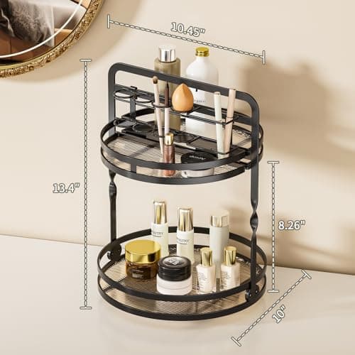 360° Rotating Makeup Organizer, 2-Tier Black Perfume Organizer for Dresser, Bathroom Organizers Countertop, Perfume Shelf with Makeup Brush Holder, Skincare Holder Cosmetic Display(Black) view 2