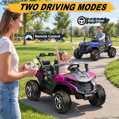 ARBELI 24V 4WD 2 Seater Ride on Toy Car for Kids 3-8, EVA Tires, Pink | 4x200W motors, max 4.5mph & load 133 lbs, remote control, shock absorbers, rainbow lights, bluetooth, 24 volt ride on toys view 6