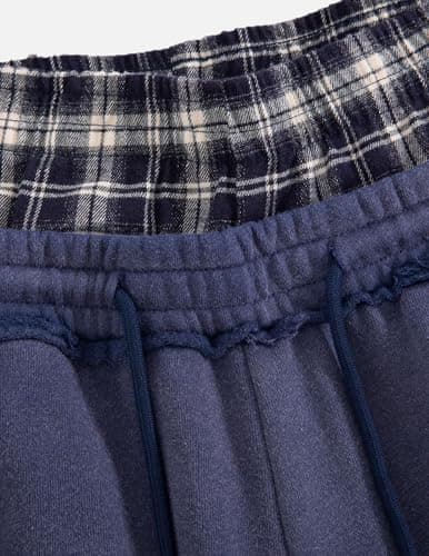 Aelfric Eden Double Waist Washed Baggy Sweatpants Loose Wide Leg Plaid Patchwork Casual Pants with Pockets view 5