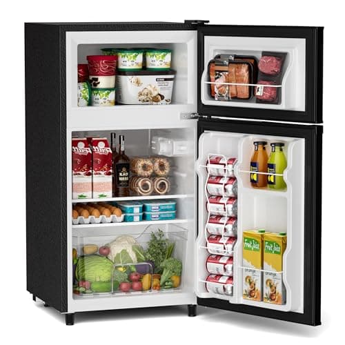 Manastin 3.5 Cu.Ft Mini Fridge with Freezer, 2 Door Small Refrigerator, 7 Level Adjustable Thermostat, Compact Fridge for Living Room, Office, Kitchen and Apartment(Black)