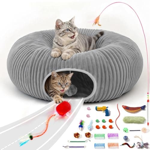 Catails Cat Tunnel Bed with 31 Pcs Interactive Cat Toys, Automatic Cat Toys for Indoor Cats Kittens, Cat Tube with Moving Ball, Grey — image 1