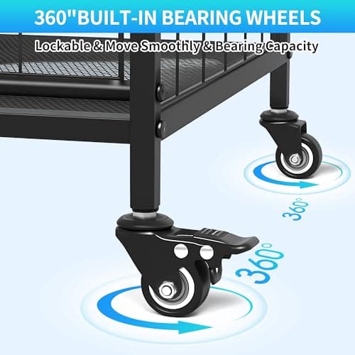 Sports Equipment Organizer,Garage Ball Storage Rack with Basketball Rack with Hooks and Rolling Wheels Cart-Black view 6