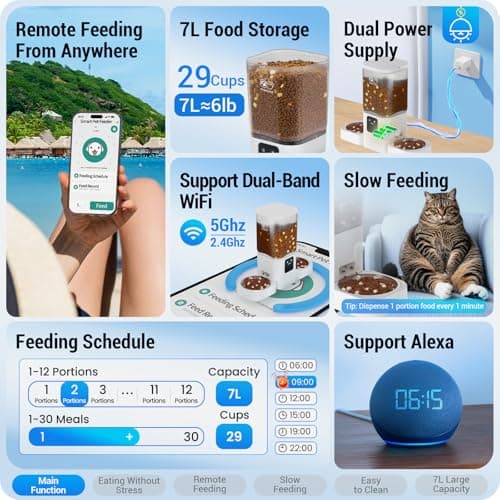 Frienhund Automatic Cat Feeder 2 Cats with Slow Feed: Dual Automatic Dog Feeder with 5G WiFi, Cat Food Dispenser with APP Control for Multiple Pets, Detachable for Easy Clean, Double Pet Bowl - 29 Cup view 2