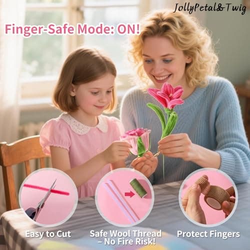 JollyPetal&Twig Pipe Cleaners Craft 5 Colors,Chenille Stems Plush Craft Kit,Pink Pipe Cleaners Flowers Kit with Floral Tape for Wedding Gifts Graduation Bouquet (Pink) view 6
