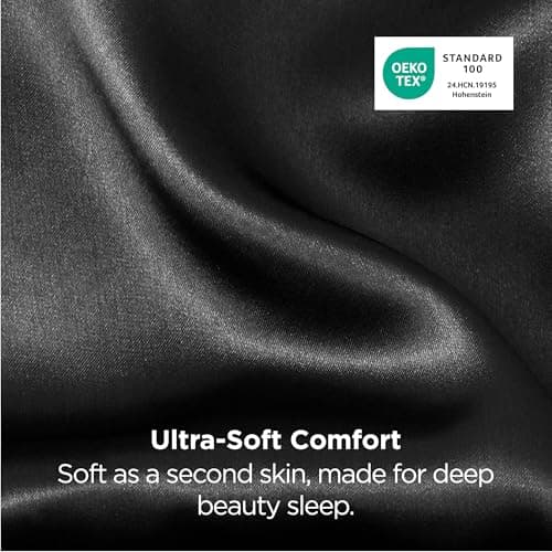 Bedsure King Size Satin Pillowcase Set of 2 - Black Silky Pillow Cases for Hair and Skin with Envelope Closure, Similar to Silk Pillow Cases, Gifts for Women Men, 20x36 Inches, 2pcs view 6