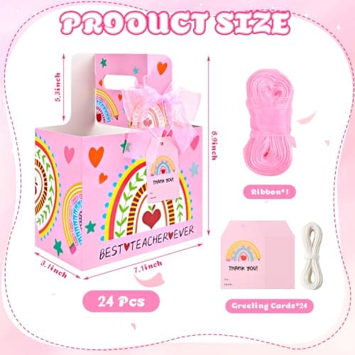 Teacher Appreciation Gifts in Bulk - 24Pcs 2 Cup Disposable Drink Carrier with Handle Greeting Card and Ribbon, Paper Cardboard Coffee Drink Holder for Delivery, Caddy Cup Carriers Accessories view 2