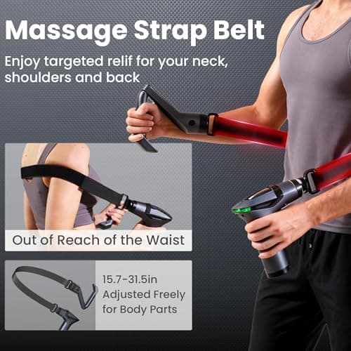 Detachable 3-in-1 Massage Gun with Extension Handle & Massage Strap, Back Pain Relief Percussion Muscle Massager for Neck Shoulder, 12 Speeds &12mm Amplitude for Hard-to-Reach Areas, Quiet & Portable view 4