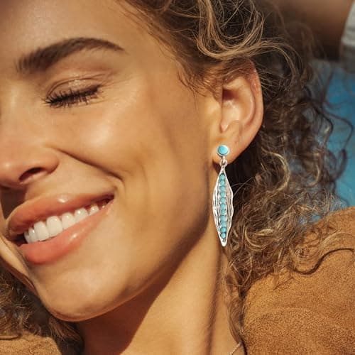 BAYLAY Boho Turquoise Earrings for Women-Western Gold Earrings Gold/Silver and Turquoise Jewelry for Women Western Earring Studs Elegant Women's Jewelry Perfect Gifts for Mom Wife Girlfriend view 4