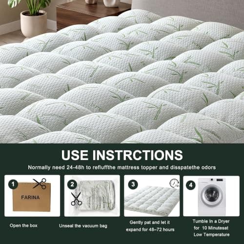 4 Inch Mattress Topper Memory Foam Cooling Bamboo Queen Size | Extra Thick Breathable Gel Airflow Bed Topper for Back Pain Relief, Orthopedic Support, Deep Pocket Fits 8-21 Inch, Washable view 4