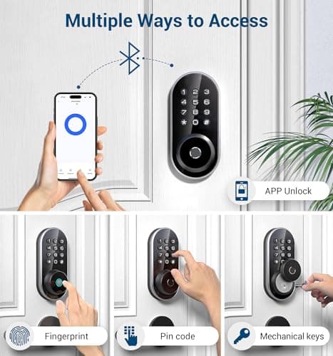 TEEHO TE342 Fingerprint Smart Keyless Entry Door Lock with Keypad, Bluetooth App Remote Control - Electronic Deadbolt for Front Door - Auto Lock - Silver view 2