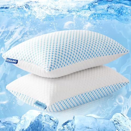 EASELAND Firm Pillows Shredded Memory Foam with Adjustable Fill - Queen Size Set of 2, Removable Cooling Cover for Hot Sleepers, Cool Bed Pillow for Side Back Stomach Sleepers view 1