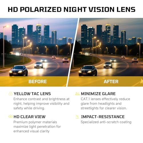 suoso Night Driving Glasses Fit Over Eyeglasses for Men Women, Anti Glare Polarized Night Vision Glasses HD Yellow Lens view 5