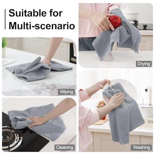 Homaxy Premium Kitchen Towels (18"x 28", 6 Pack), Large 100% Cotton Kitchen Hand Towels, Ultra Absorbent Ribbed Terry Tea Towels Set with Hanging Loop, Grey view 5