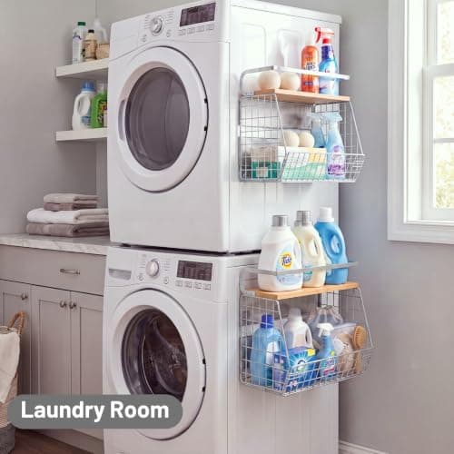 Ofiray-home Magnetic Shelf for Fridge, Wood-Top Storage Basket, Kitchen | Large magnetic storage basket for snacks, pantry items, coffee pods, kitchen supplies and laundry essentials. No drilling. view 4