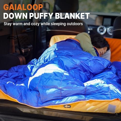 Gaialoop Down Puffy Blanket for Car Camping Outdoor Travel Backpacking, Duck Down Lightweight Portable Soft Warm Cozy Camping Blanket Quilt, 53"x78", Lake Blue view 4