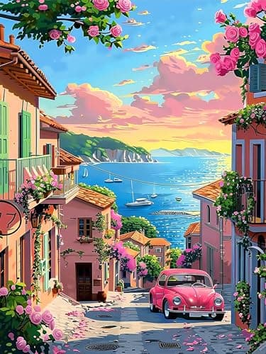 igoodom Diamond Art Kits for Adults, Beach City Diamond Painting Kit, Full Drill Round Diamond Art Kits, DIY Gem Art and Crafts for Home Wall Decor Gift 12x16inch — image 1