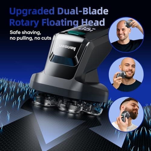 7D Head Shavers for Bald Men - kensen Upgrade 7D Head Shavers, Ergonomic Comfort-Grip Handle with 2 Speed Settings Long Battery Life Bald Razor IPX6 Waterproof Wet/Dry Shaving LED Display view 3