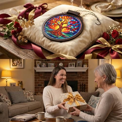 Hoikwo Solar Powered Suncatcher Tree of Life, 8.6" Sun Catcher Stained Acrylic Plastic Lightweight Window Decor, for Porch Courtyard Garden Mother's Day Birthday Gift for Mom Her Housewarming view 6