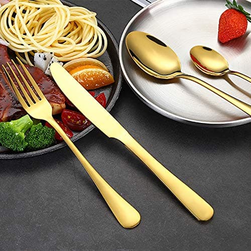 Gold Silverware Set, Stainless Steel Flatware Set Service for 6, Kitchen Cutlery Gift Set Utensils Knife Fork Spoon Dinnerware Tableware Kit for for Home, Wedding, Restaurant (Gold) view 2