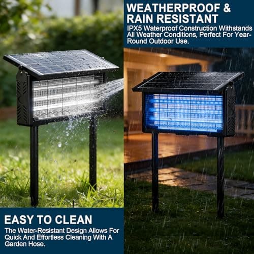 18W Solar & USB-C Bug Zapper Outdoor,9600mAh Mosquito Zapper with 365-395nm UV Light, Dusk to Dawn Sensor, IPX5 Waterproof, Fly Trap for Patio Garden Backyard Deck Camping view 6