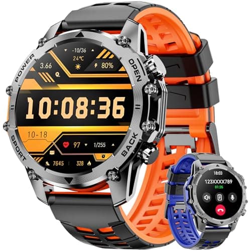 Hwagol Smart Watches for Men (Call/Notification),1.52''HD Military Smart Watch with Heart Rate/Sleep Monitor/Pedometer for Android and iOS,DIY Design Fitness Tracker,1 Pack with 2-Piece Look Set