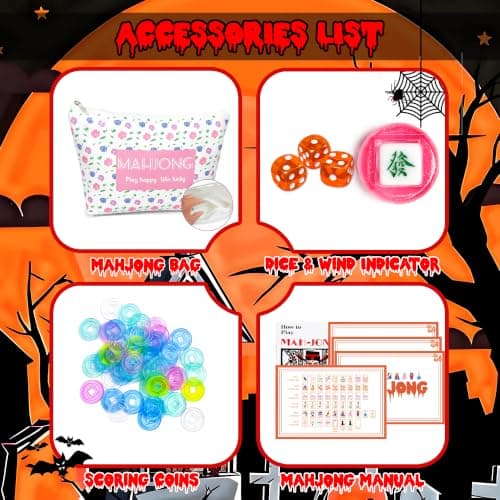 VULGBUNEE 160 Mahjong Tile Set for Halloween with Clear Engraving, 1.2" Melamine American Mahjong Set Game with Exquisite Carrying Bag and Accessories view 5