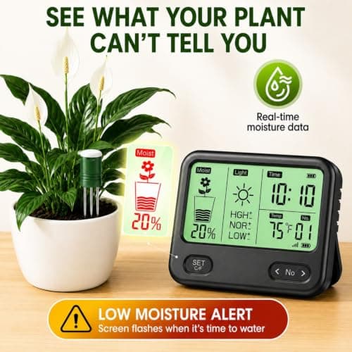 4-in-1 Soil Moisture Meter for Plants ,Soil Temperature /Moisture /Sunlight Time, Large Screen, Garden Soil Tester for Lawn, Farm, Houseplants，Wireless Indoor/Outdoor Plant Water Meter (Dark Black) view 2
