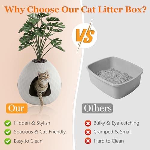 Hidden Cat Litter Box, Hidden Litter Box with Faux Plant & Pebbles, Easy to Assemble and Clean, Suitable for Living Room, Bedroom, Corner, Easy Clean, Indoor view 3