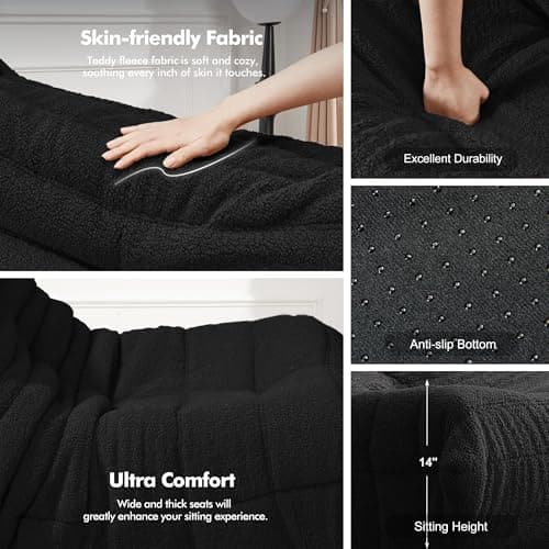 Cansunna Bean Bag Chair Big Sofa Beanbag Chair for Adults Fireside Chair Bean Bag Lounger with Memory Foam Filled for Home,Apartment or Gaming Venue(Black Teddy) view 6