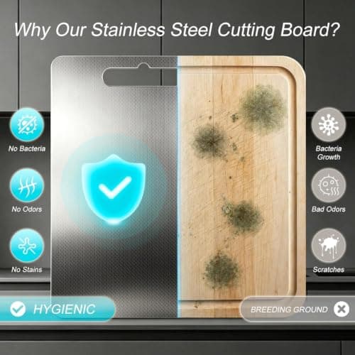 JIEXINGNB Metal Cutting Board, Honeycomb Stainless Steel, 15 x 11.8 in | Built-in handle for easy lifting and hanging view 3